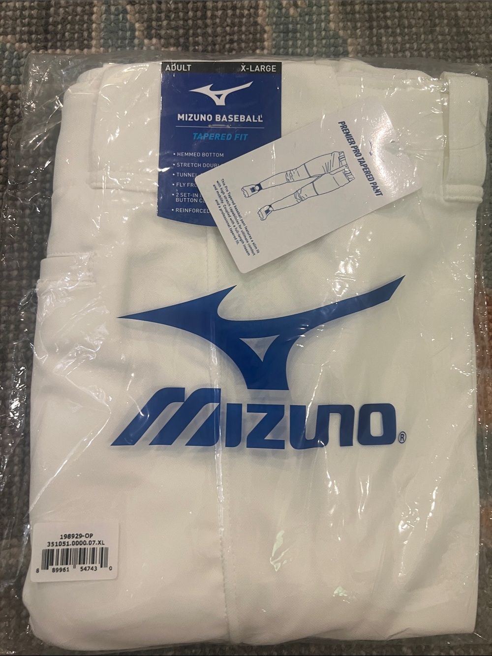Mizuno White Baseball Pants with Blue Logo Print